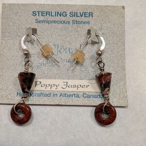 Artisan Sterling Silver Poppy Jasper Earrings, Brand New, Never Worn . NWT